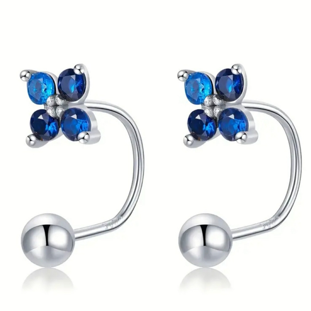 Sterling silver, blue flower earrings.